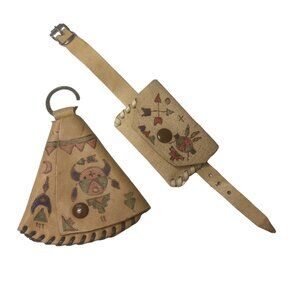 VINTAGE Native American Signed "Chief Wolf Robe" Cheyenne Artisan Leather Purses